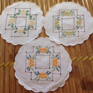 Lót Cốc Thêu Hoa Tròn